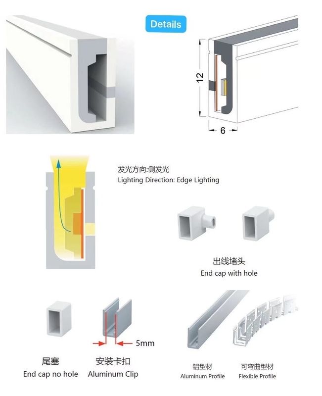 Led neon ışık lekelenme yok ışık kapalı dekor 24V 12V silikon flexibel şerit ışık