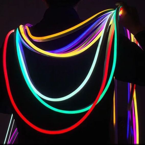 Pembe Mavi LED Neon Şerit Işık 12V 24C RGB Yumuşak Silikon 16x16mm Renk Değiştirme