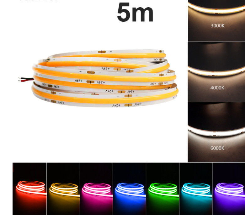 Akıllı Renk Değiştirme 24V COB RGBW LED Şerit 10mm Su Geçirmez 2700K-6500K