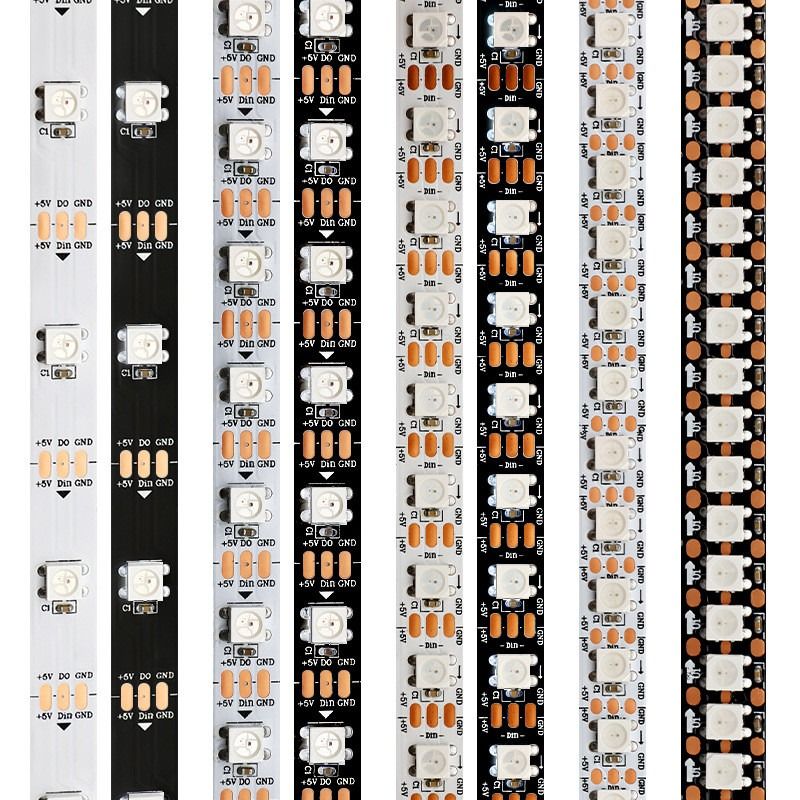 RGB Esnek LED Şerit Işığı WS2812B 5050SMD Bireysel Adreslenebilir 16.4FT 60Piksel/M 300Piksel LED Piksel Şeridi
